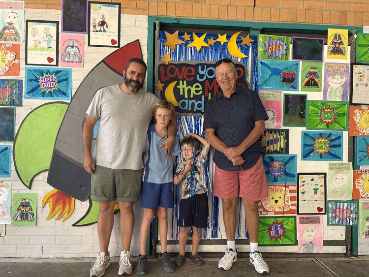 Dad and two children with Grandad on Fathers Day Celebration
